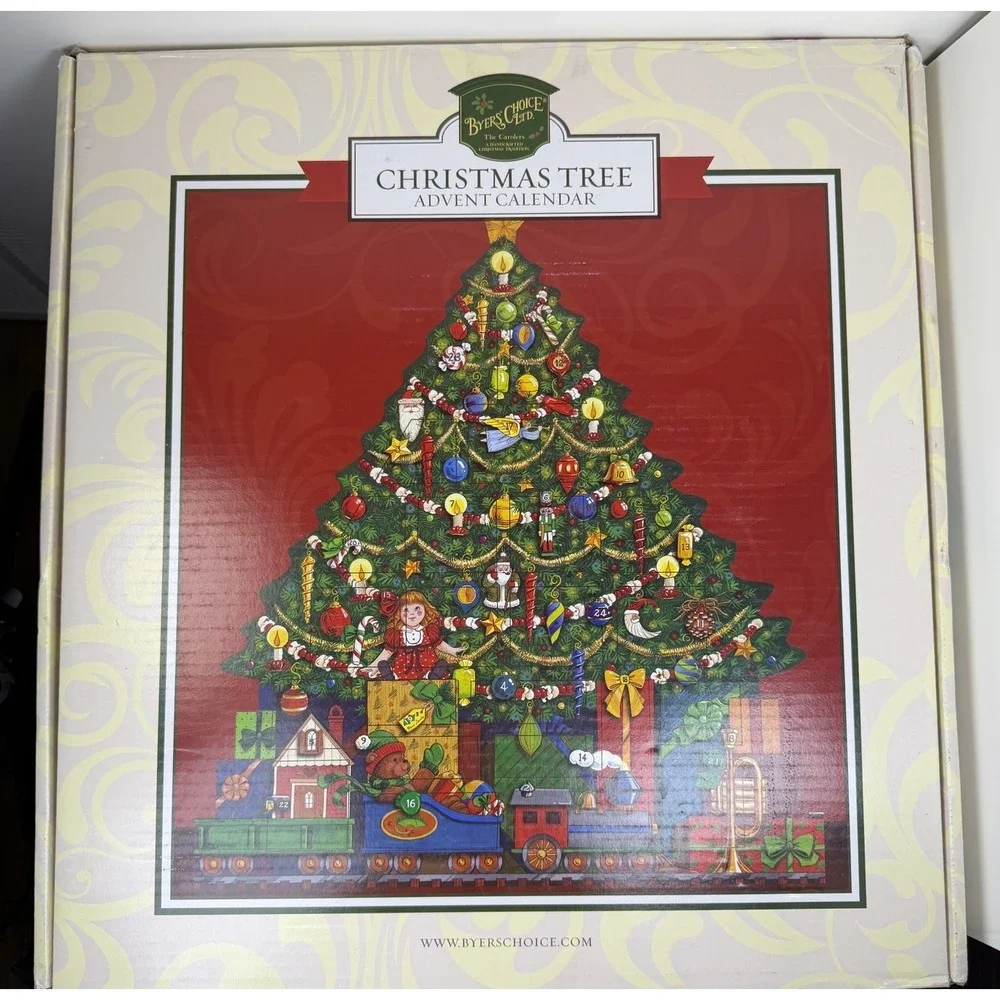 Byers' Choice Christmas Tree Wooden Advent Calendar 20x18.5 NIB Holiday Decor